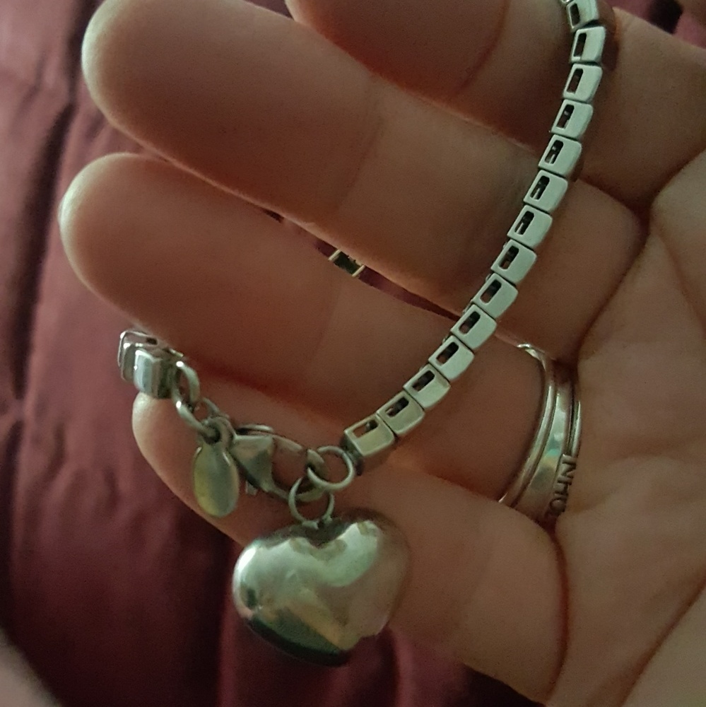 Stainless Steel Line Bracelet w/ Heart